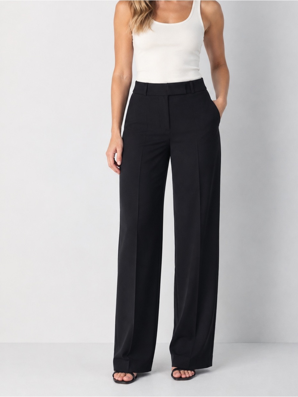 Hugo Boss Wool Trousers Wide Leg Pants Black Classic 629